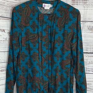 Vintage Prophecy Blouse Womens Size 14 80s paisley button up pleated Modest‎